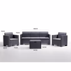 Salottino da esterno Admiral, Set da giardino con cuscini, Salottino effetto rattan, 100% Made in Italy, Antracite