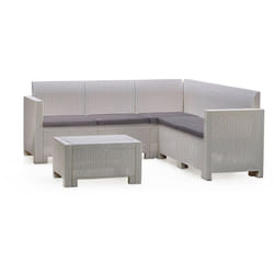 Set salotto da esterno Somnus, Salottino outdoor, Set da balcone o giardino, Composizione soggiorno per esterni, Made in Italy, Bianco - Dmora