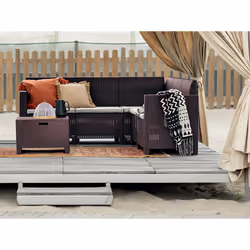Salottino da esterno Somnus, Set da giardino con cuscini, Salottino effetto rattan, 100% Made in Italy, Marrone