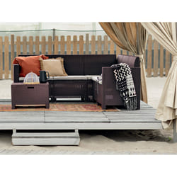 Salottino da esterno Somnus, Set da giardino con cuscini, Salottino effetto rattan, 100% Made in Italy, Marrone