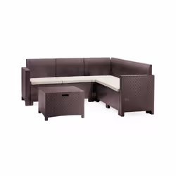 Salottino da esterno Somnus, Set da giardino con cuscini, Salottino effetto rattan, 100% Made in Italy, Marrone