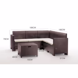 Salottino da esterno Somnus, Set da giardino con cuscini, Salottino effetto rattan, 100% Made in Italy, Marrone