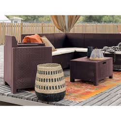 Salottino da esterno Somnus, Set da giardino con cuscini, Salottino effetto rattan, 100% Made in Italy, Marrone - Vista aggiuntiva 4