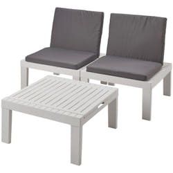Set salotto da esterno Aixela, Composizione da giardino con 2 sedute con schienale ed 1 modulo multifunzione, Salottino con cuscini, 100% Made in