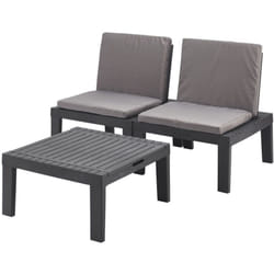 Set salotto da esterno Aixela, Composizione da giardino con 2 sedute con schienale ed 1 modulo multifunzione, Salottino con cuscini, 100% Made in