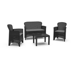 Set salotto da esterno Anny, Set da giardino, Salottino effetto rattan, 100% Made in Italy, 1 divano, 2 poltrone e 1 tavolino contenitore, Antracite