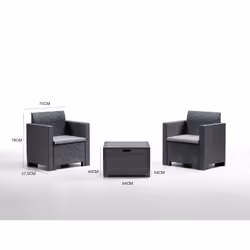 Salottino da esterno Apis, Set da giardino con cuscini, Salottino effetto rattan, 100% Made in Italy, Antracite