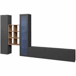 PARETE ATTREZZATA - Set salotto porta TV a 3 ante, Mobile soggiorno multiuso con vetrina e luce LED, 100% Made in Italy, cm 3 ...