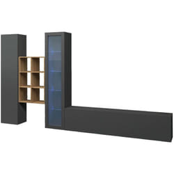 Parete attrezzata Ausonia, Set salotto porta tv a 3 ante, Mobile soggiorno multiuso con vetrina e luce led, 100% Made in Italy, cm 320x30h180,