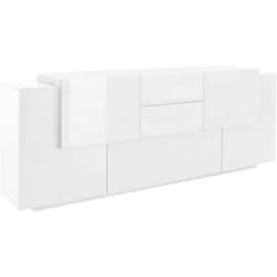 Credenza Akirum, Madia da cucina a 5 ante e 2 cassetti, Buffet da soggiorno, Madia da cucina, 100% Made in Italy, cm 220x45h86, Bianco lucido - Dmora