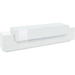 Mobile porta tv Arold, Credenza bassa da soggiorno, Base porta televisione, 100% Made in Italy, cm 200x45h52, Bianco lucido - Dmora