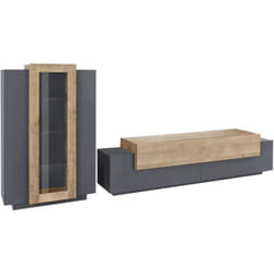 Parete attrezzata Maja, Set salotto porta tv, Mobile soggiorno multiuso, 100% Made in Italy, cm 280x45h120, Antracite e Rovere - Dmora