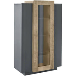 Vetrina Ablaze, Credenza con tre ante, Mobile da soggiorno multiuso, 100% Made in Italy, cm 80x38h121, Antracite e Acero - Dmora