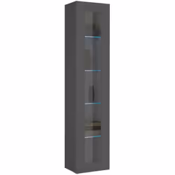 VETRINA - Credenza a 1 anta con ripiani in vetro, Mobile da soggiorno multiuso, 100% Made in Italy, cm 40x30h180, Antracite. ...