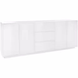 CREDENZA - Madia da cucina a 4 ante e 3 cassetti, Buffet da soggiorno, 100% Made in Italy, cm 220x41h86, Bianco lucido. STRUT ...