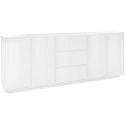 Credenza Arrachis, Madia da cucina a 4 ante e 3 cassetti, Buffet da soggiorno, 100% Made in Italy, cm 220x41h86, Bianco lucido - Dmora