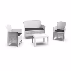 SET SALOTTO DA ESTERNO - Set da giardino con 2 poltrone, 1 divano ed 1 tavolino, Salottino effetto rattan con cuscini, 100% M ...