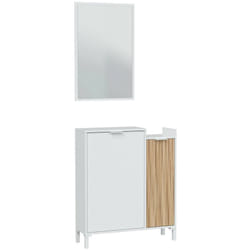 Dmora - Mobile da ingresso Williamsport, Entratina a 2 ante, Armadio con specchio, Portaoggetti multifunzione, 77x24h91 cm, Bianco e Rovere, con