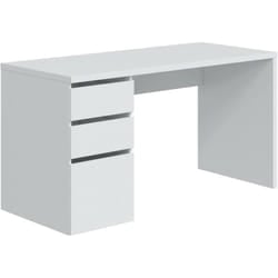 Dmora - Scrivania Reedsport, Scrittoio reversibile con 3 cassetti, Tavolo ufficio salvaspazio multiposizione, 138x60h74 cm, Bianco, con imballo