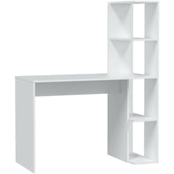 Dmora - Scrivania Pittston, Scrittoio lineare con libreria, Tavolo ufficio multiuso salvaspazio, 110x50h136 cm, Bianco, con imballo rinforzato