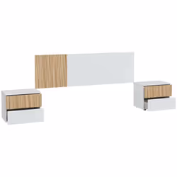 TESTIERA LETTO - Testata letto con 2 comodini, Set per camera da letto, 266x34h89 cm, Bianco e Rovere. STRUTTURA E UTILIZZO - ...