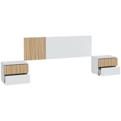 Dmora - Testiera letto Armony, Testata letto con 2 comodini, Set per camera da letto, 266x34h89 cm, Bianco e Rovere