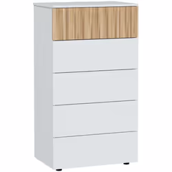 CASSETTIERA - Settimanale a 5 cassetti, Mobile Comò per camera da letto, Comò moderno, 61x40h109 cm, Bianco e Rovere. STRUTTU ...
