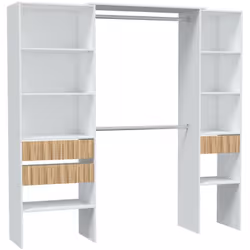 GUARDAROBA GRANDE - Mobile camera da letto, Armadio appendiabiti con ripiani e 3 cassetti, 196x40h187 cm, Bianco e Rovere.STR ...