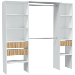 Guardaroba grande Ary, Mobile camera da letto, Armadio appendiabiti con ripiani e 3 cassetti, 196x40h187 cm, Bianco e Rovere - Dmora