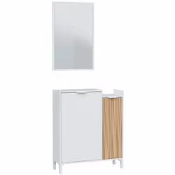 MOBILE DA INGRESSO - Entratina a 2 ante, Armadio con specchio, Portaoggetti multifunzione, 77x24h91 cm, Bianco e Rovere. STRU ...