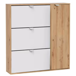 SCARPIERA - Scarpiera da ingresso a 4 ante, Armadio portascarpe salvaspazio, 105x24h112 cm, Bianco e Rovere. STRUTTURA E UTIL ...