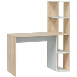 Dmora - Scrivania Abba, Scrittoio lineare con libreria, Tavolo ufficio multiuso salvaspazio, 110x52h136 cm, Bianco e Rovere