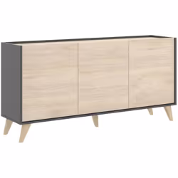 CREDENZA AVEZ - Buffet da soggiorno, Madia moderna da salotto a 3 ante, 155x43h75 cm, Rovere e Antracite. STRUTTURA E UTILIZZ ...