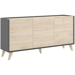 Credenza Avez, Buffet da soggiorno, Madia moderna da salotto a 3 ante, 155x43h75 cm, Rovere e Antracite, con imballo rinforzato - Dmora