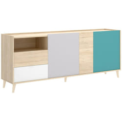 Credenza Marmontana, Buffet da soggiorno, Madia moderna da salotto a 3 ante, 180x43h75 cm, Rovere e Grigio, con imballo rinforzato - Dmora