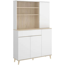 Credenza Sparavero, Buffet dispensa da soggiorno, Madia da salotto moderna a 4 ante, 120x40h191 cm, Bianco e Rovere, con imballo rinforzato - Dmora