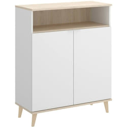 Credenza Varatella, Buffet dispensa da soggiorno, Madia da salotto moderna a 2 ante, 80x40h102 cm, Bianco e Rovere, con imballo rinforzato - Dmora