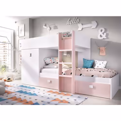 LETTO PER BAMBINI CEVEDALE - Cameretta completa con armadio e cassetti, Composizione letto a castello con due lettini singoli ...