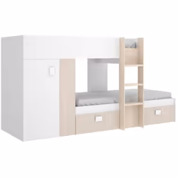 LETTO PER BAMBINI CEVEDALE - Cameretta completa con armadio e cassetti, Composizione letto a castello con due lettini singoli ...