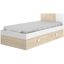 Dmora - Letto per bambini Duranno, Struttura con secondo lettino estraibile, Letto singolo per cameretta, 196x97h79 cm, Bianco e Rovere, con imballo