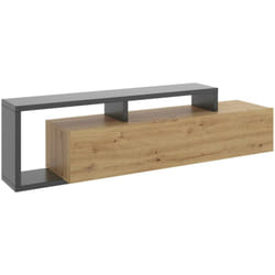 Dmora - Mobile porta tv Maiella, Credenza bassa da soggiorno, Madia da salotto per televisione, 165x40h47 cm, Rovere Nodi e Antracite, con imballo