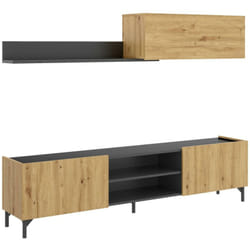 Parete attrezzata Korab, Set da soggiorno porta tv, Mobile salotto multiuso, 182x35h180 cm, Rovere Nodi e Antracite, con imballo rinforzato - Dmora