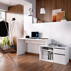 Dmora - Scrivania Gardena, Scrittoio multiposizione da ufficio o cameretta, Tavolo da studio angolare multiuso, 139x92h75 cm, Bianco, con imballo