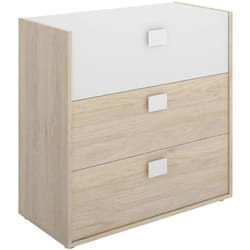Cassettiera Alibaba, Settimanale per camera da letto, Comò con 3 cassetti, 80x43h81 cm, Rovere e Bianco - Dmora