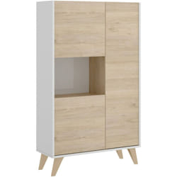 Credenza Crono, Buffet alto da soggiorno, Madia moderna da salotto a 3 ante, 81x43h135 cm, Rovere e Bianco - Dmora