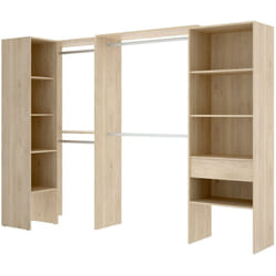 Guardaroba grande Florita, Struttura per cabina armadio angolare, Mobile appendiabiti aperto ad angolo, 248x79h187 cm, Rovere - Dmora