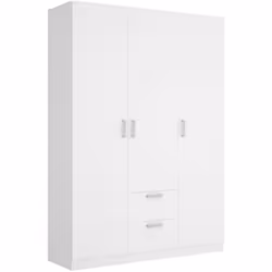 GUARDAROBA 3 ANTE - Mobile appendiabiti per camera da letto, Armadio a 3 ante battenti e 2 cassetti, 150x52h215 cm, Bianco.ST ...