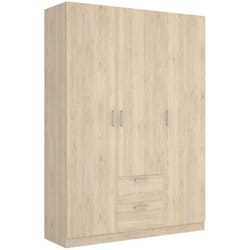 Guardaroba 3 ante Ales, Mobile appendiabiti per camera da letto, Armadio a 3 ante battenti e 2 cassetti, 150x52h215 cm, Rovere - Dmora