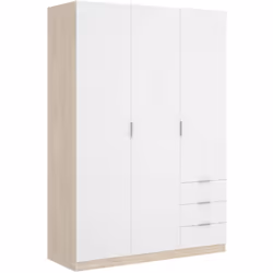 GUARDAROBA 3 ANTE - Mobile appendiabiti per camera da letto, Armadio 3 cassetti, 121x52h184 cm, Bianco e Rovere.STRUTTURA E U ...