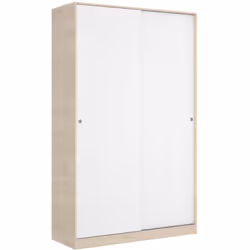 GUARDAROBA 2 ANTE - Mobile appendiabiti per camera da letto, Armadio ante scorrevoli, 120x50h204 cm, Bianco lucido e Rovere.S ...